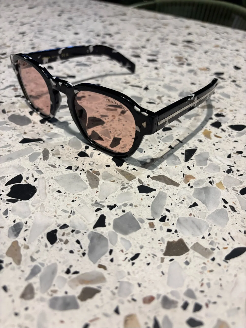 Prada Black & White Pattern Sunglasses with Pink Lenses